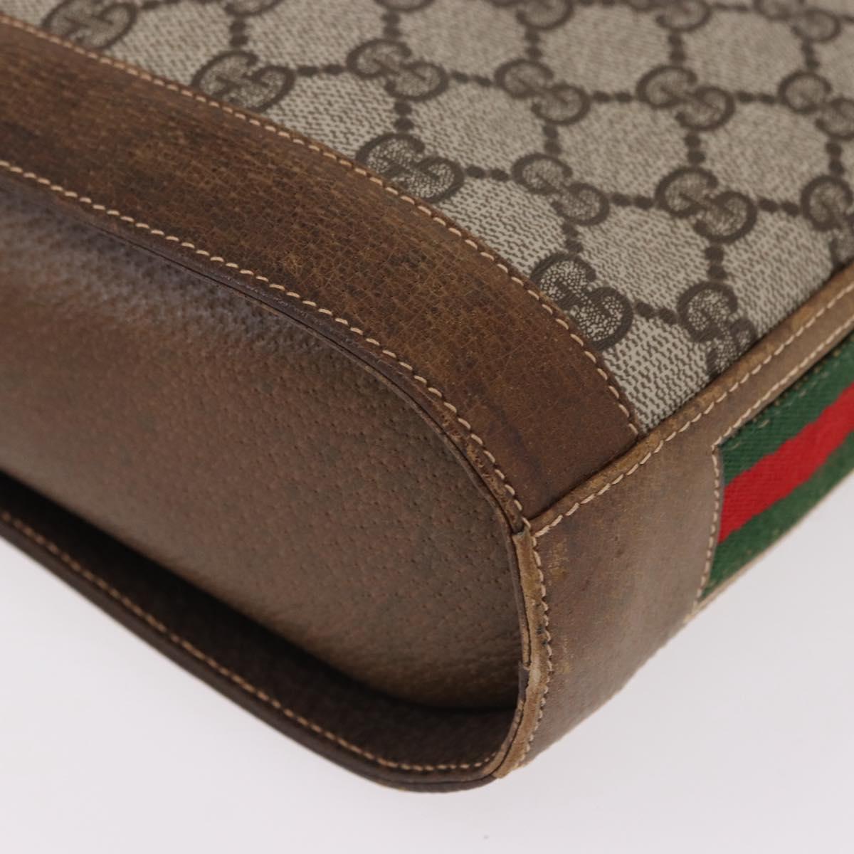 GUCCI GG Supreme Web Sherry Line Shoulder Bag PVC Beige Gold Auth 191908