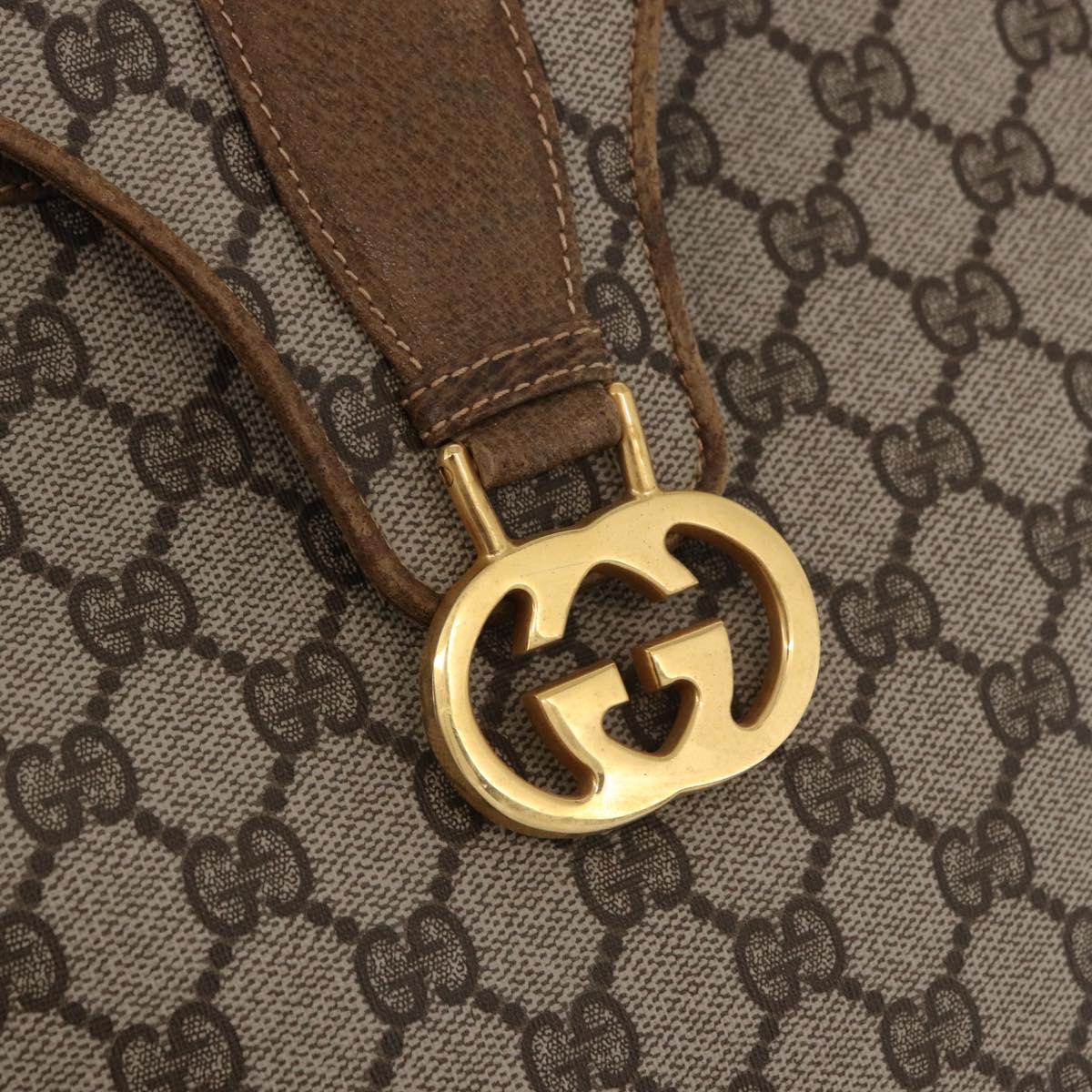 GUCCI GG Supreme Web Sherry Line Shoulder Bag PVC Beige Gold Auth 191908