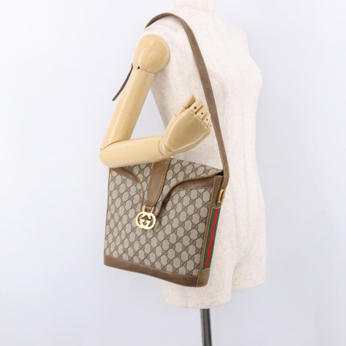 GUCCI GG Supreme Web Sherry Line Shoulder Bag PVC Beige Gold Auth 191908