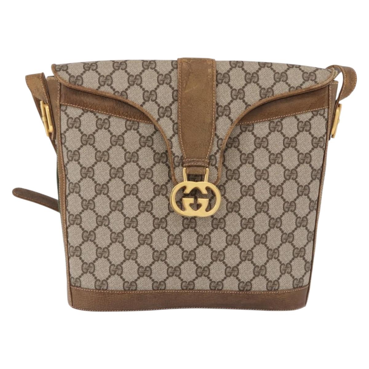 GUCCI GG Supreme Web Sherry Line Shoulder Bag PVC Beige Gold Auth 191908