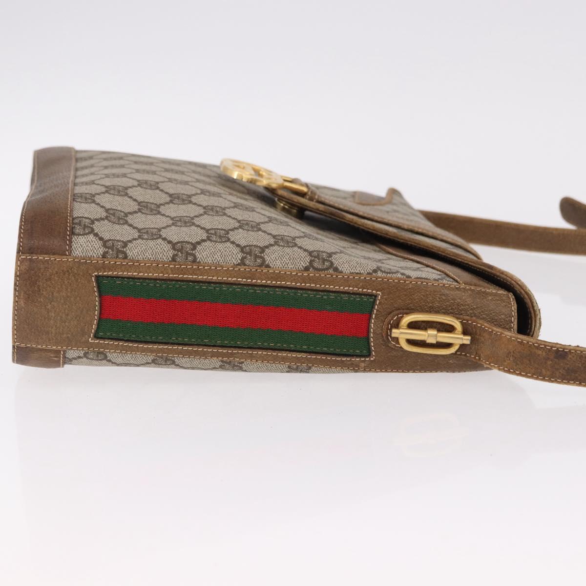 GUCCI GG Supreme Web Sherry Line Shoulder Bag PVC Beige Gold Auth 191908
