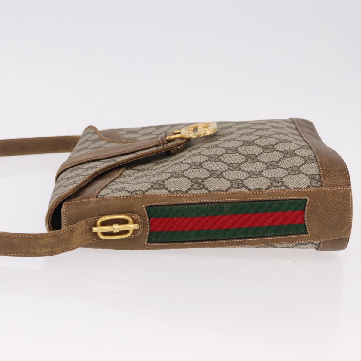 GUCCI GG Supreme Web Sherry Line Shoulder Bag PVC Beige Gold Auth 191908