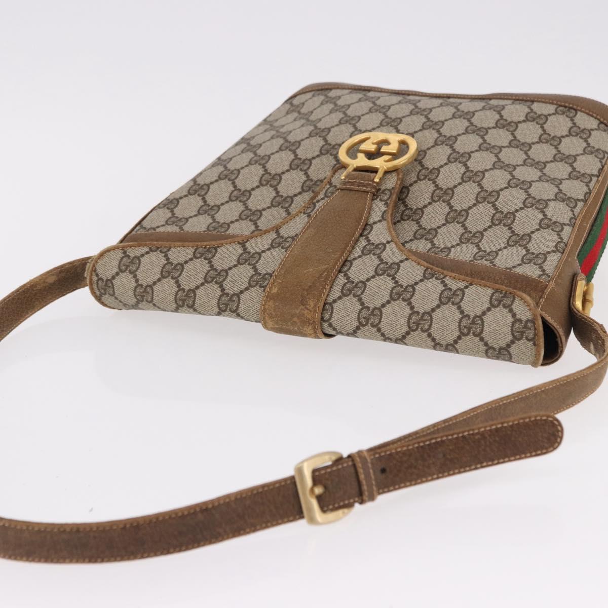 GUCCI GG Supreme Web Sherry Line Shoulder Bag PVC Beige Gold Auth 191908