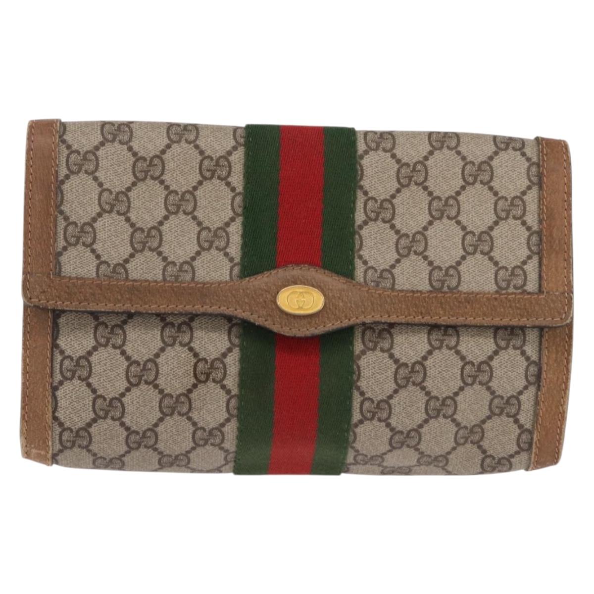 GUCCI GG Supreme Web Sherry Line Bag PVC Beige Red 41 014 3087 25 Auth 191909