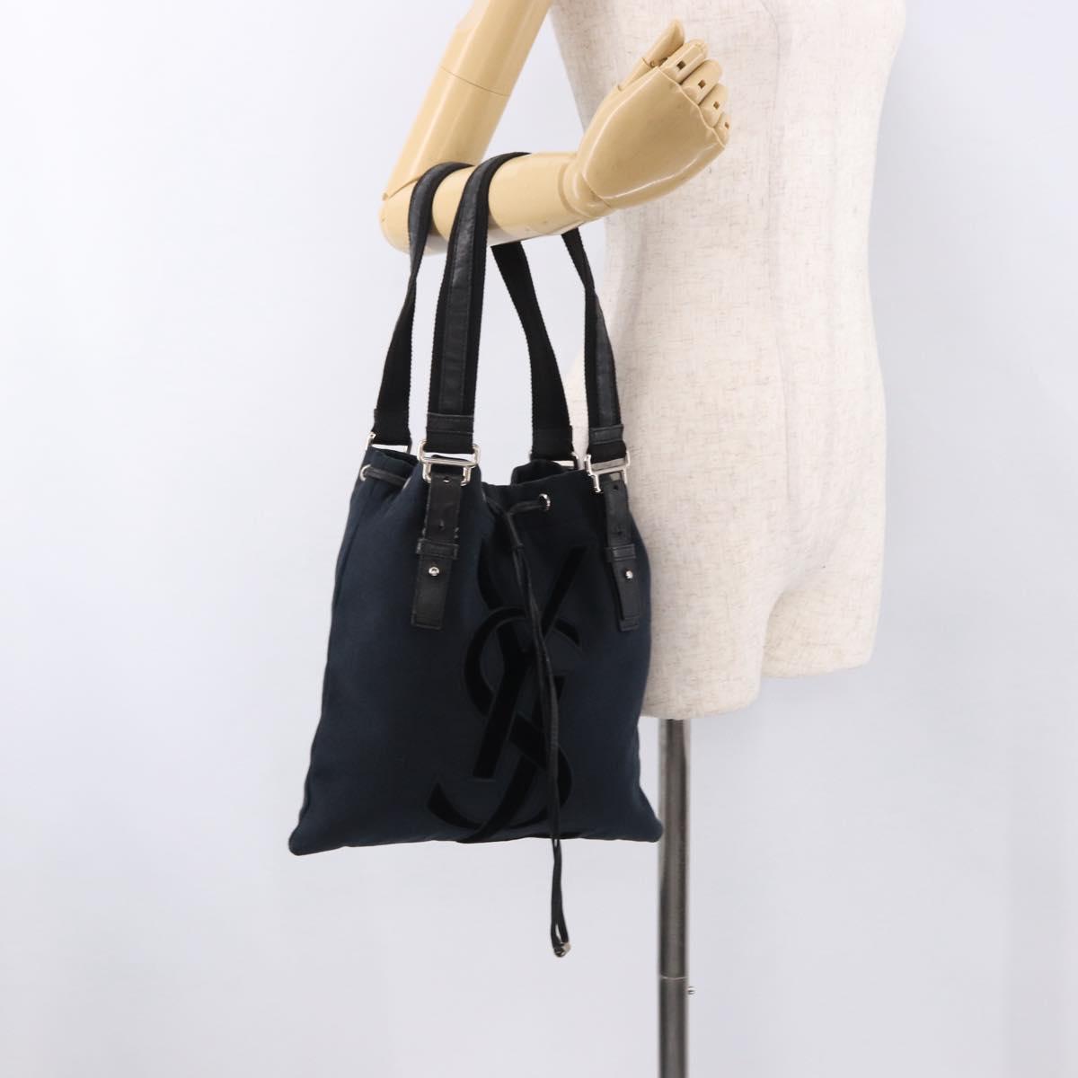SAINT LAURENT Kahala Tote Bag Canvas Navy Silver Auth 191911