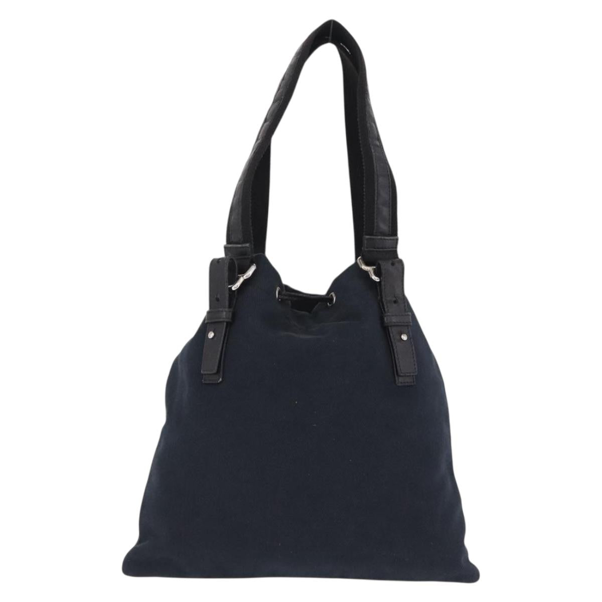 SAINT LAURENT Kahala Tote Bag Canvas Navy Silver Auth 191911