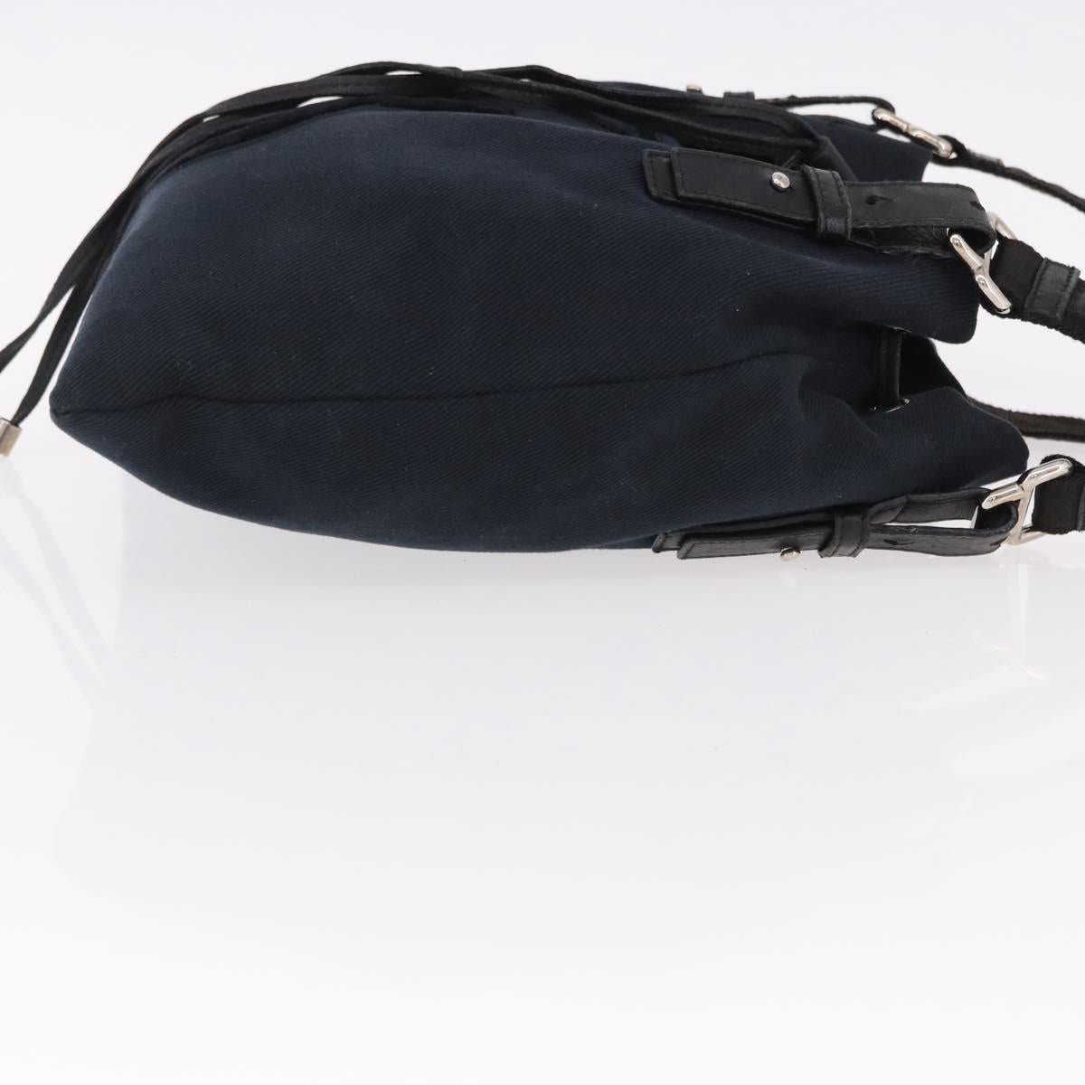 SAINT LAURENT Kahala Tote Bag Canvas Navy Silver Auth 191911