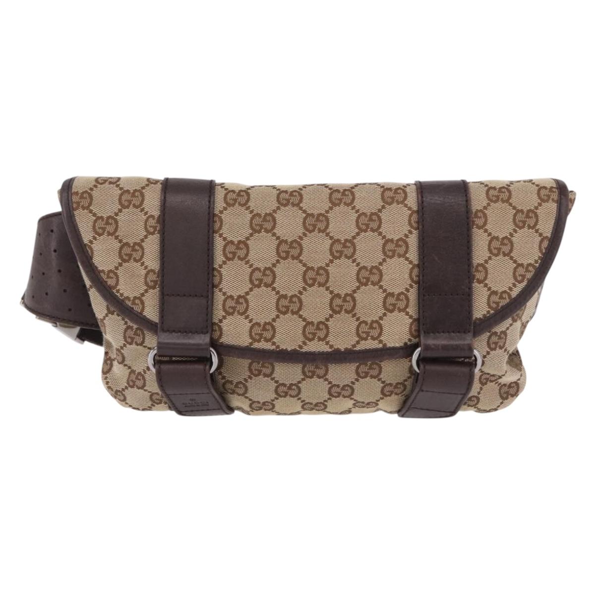 GUCCI GG Canvas Waist Bag Beige Silver 145851 Auth 191912