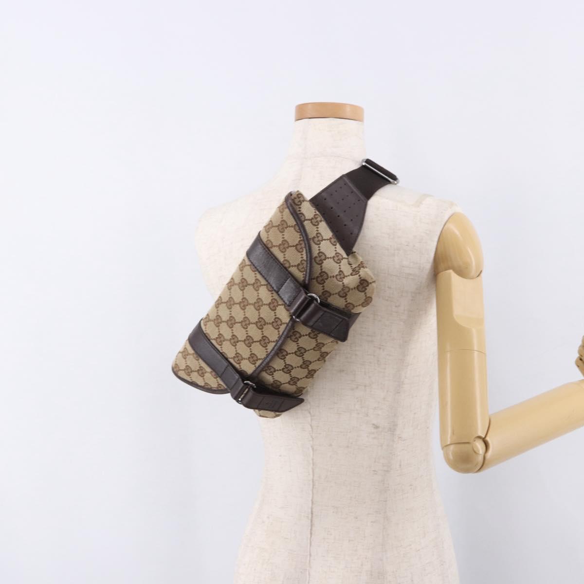GUCCI GG Canvas Waist Bag Beige Silver 145851 Auth 191912
