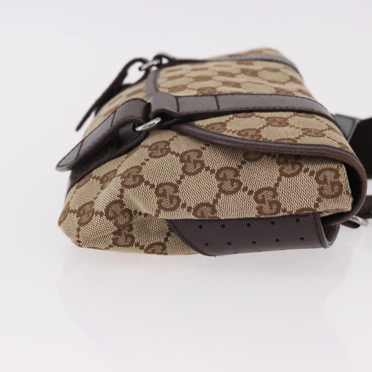 GUCCI GG Canvas Waist Bag Beige Silver 145851 Auth 191912