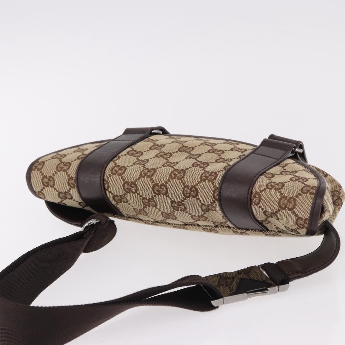 GUCCI GG Canvas Waist Bag Beige Silver 145851 Auth 191912