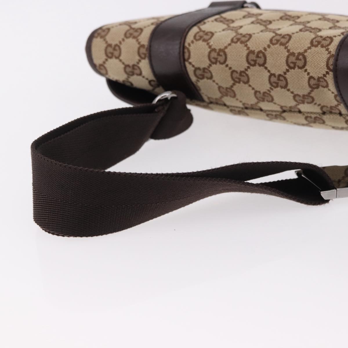 GUCCI GG Canvas Waist Bag Beige Silver 145851 Auth 191912