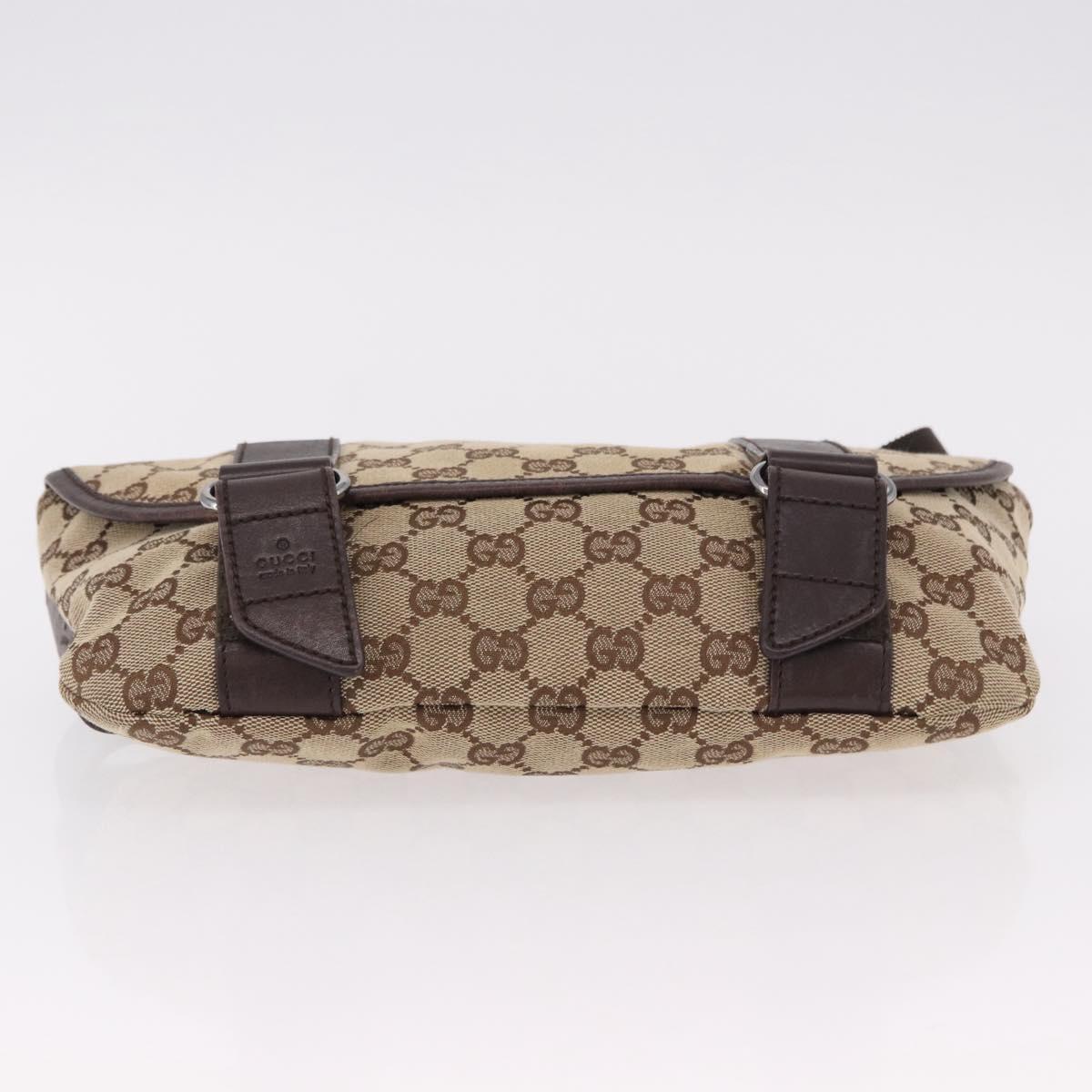 GUCCI GG Canvas Waist Bag Beige Silver 145851 Auth 191912
