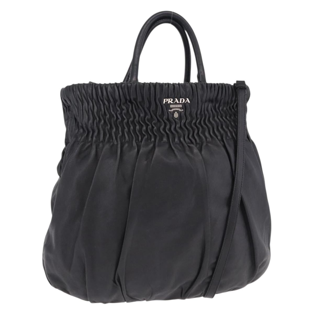 PRADA Hand Bag Leather 2way Black Silver Auth 191913A