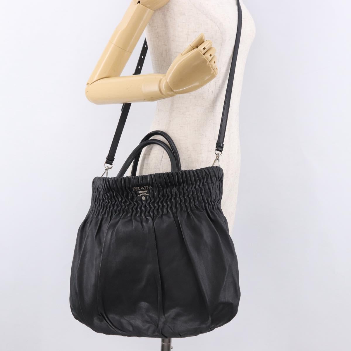 PRADA Hand Bag Leather 2way Black Silver Auth 191913A