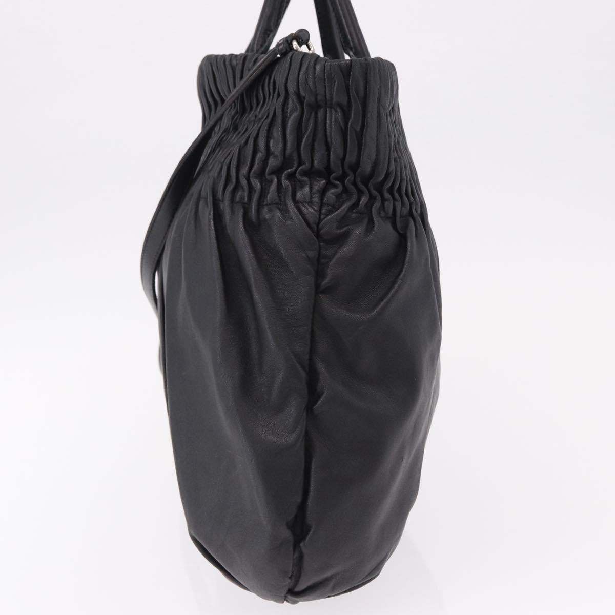 PRADA Hand Bag Leather 2way Black Silver Auth 191913A