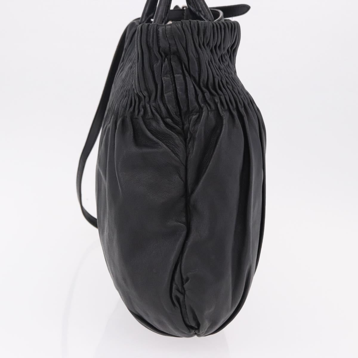 PRADA Hand Bag Leather 2way Black Silver Auth 191913A