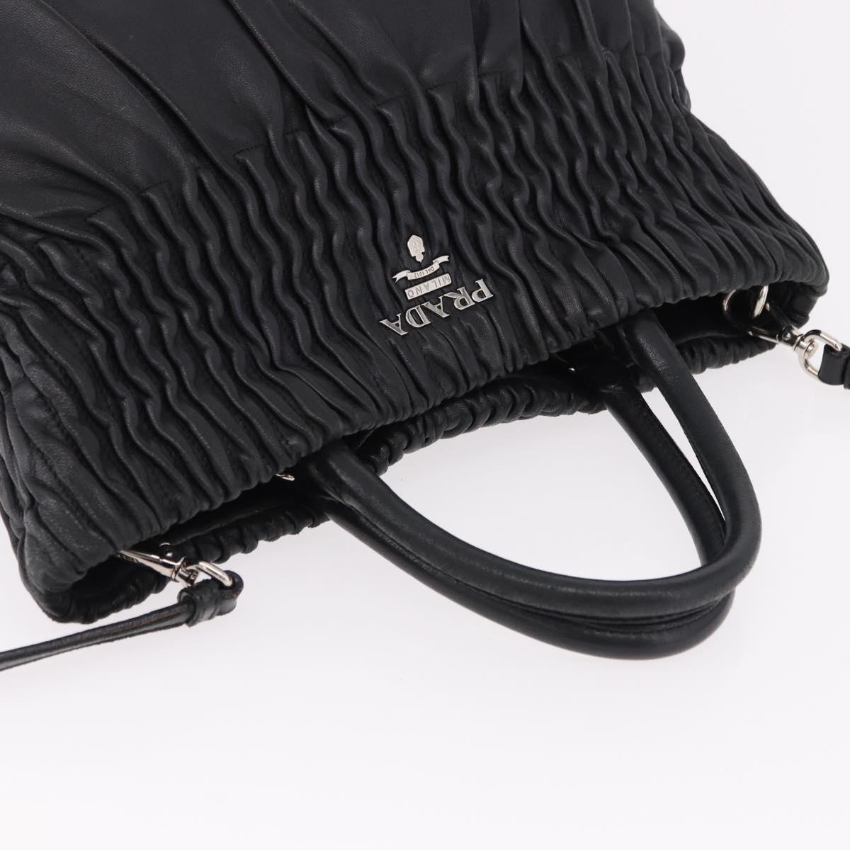 PRADA Hand Bag Leather 2way Black Silver Auth 191913A