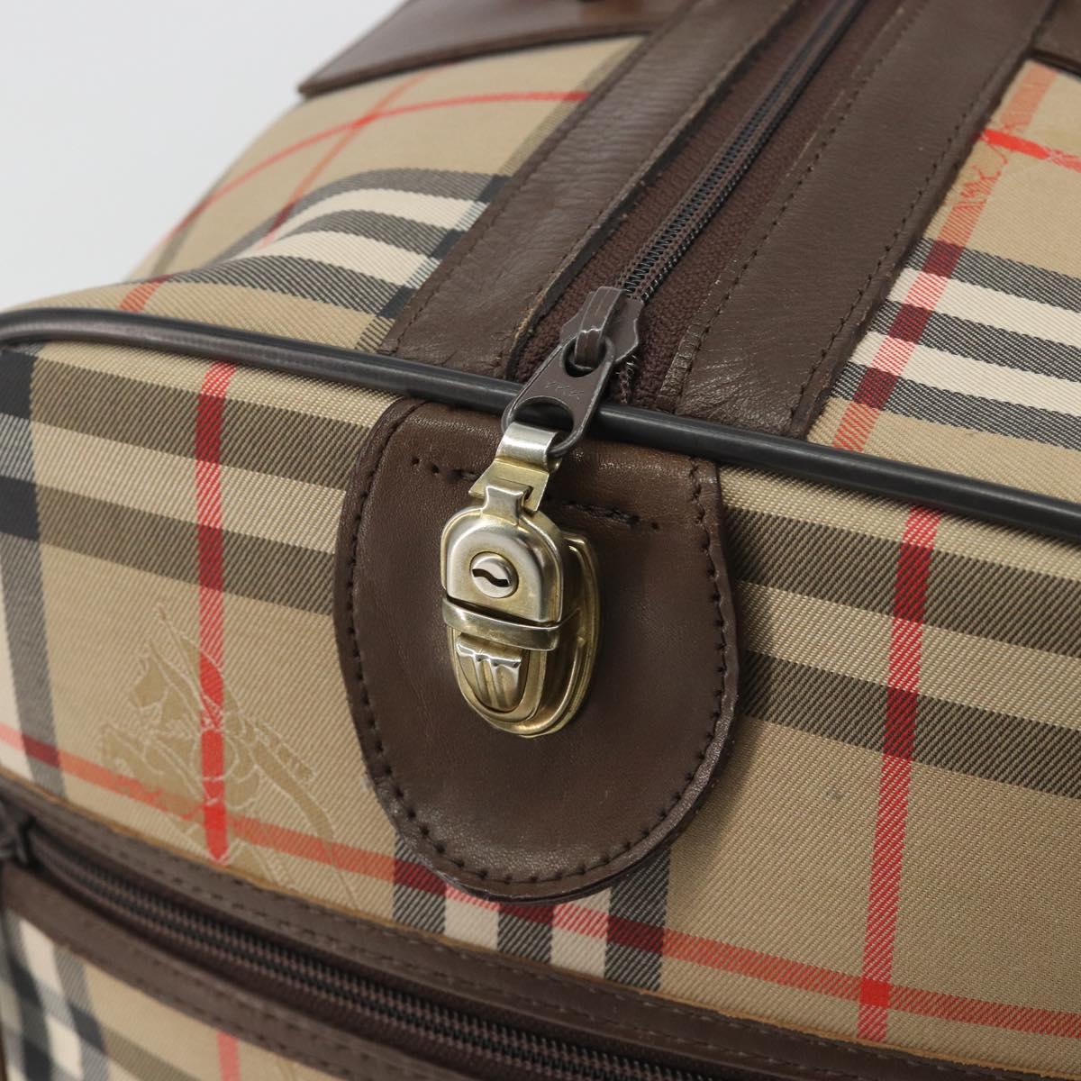 Burberrys Nova Check Boston Bag Canvas Beige Gold Auth 191914