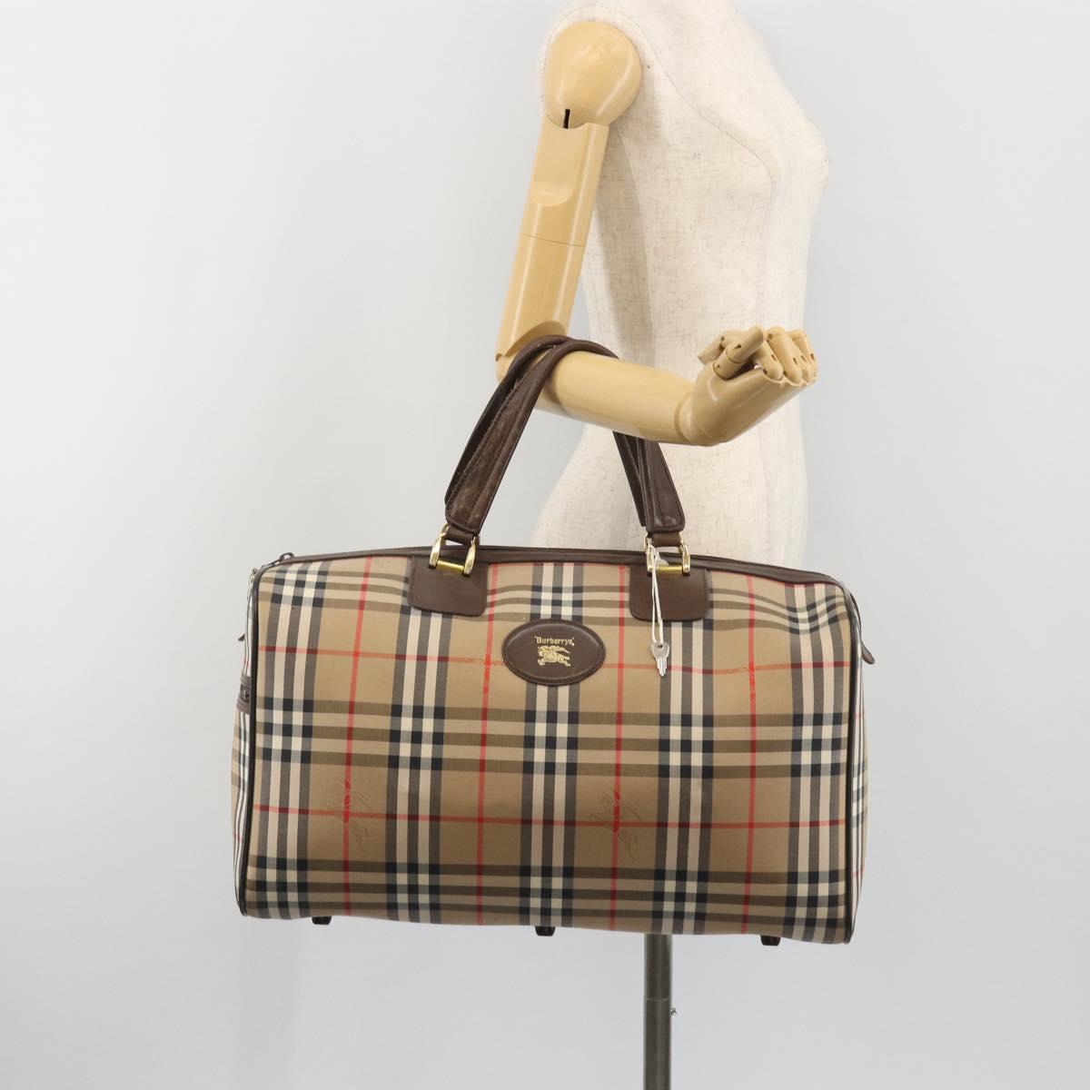 Burberrys Nova Check Boston Bag Canvas Beige Gold Auth 191914