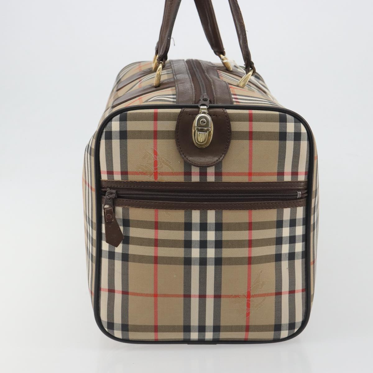 Burberrys Nova Check Boston Bag Canvas Beige Gold Auth 191914