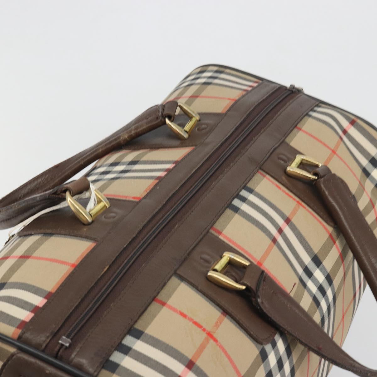 Burberrys Nova Check Boston Bag Canvas Beige Gold Auth 191914