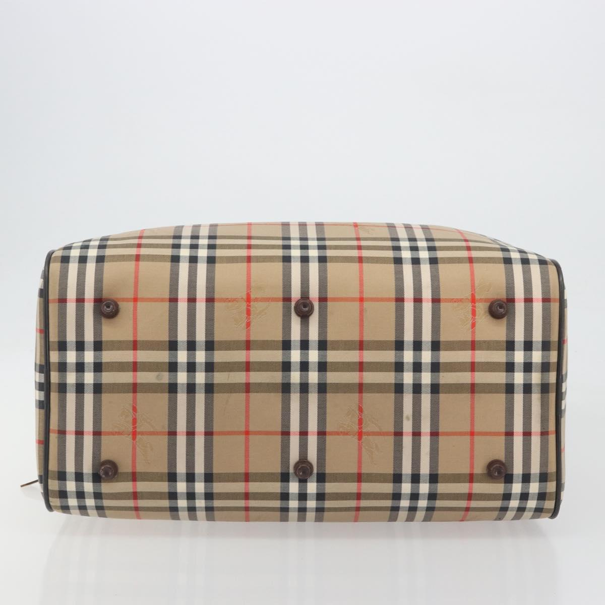 Burberrys Nova Check Boston Bag Canvas Beige Gold Auth 191914