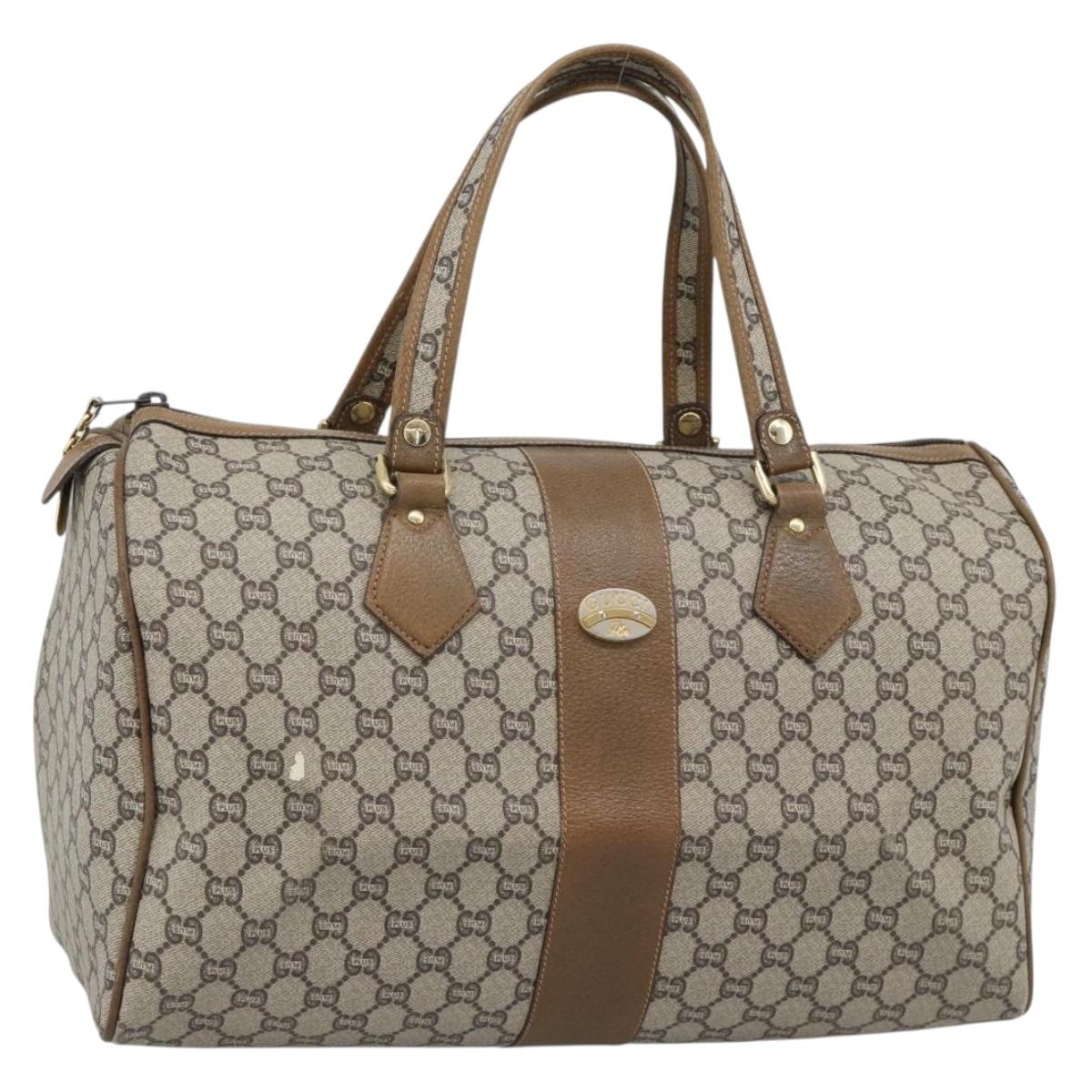 GUCCI GG Plus Supreme Boston Bag PVC Beige Gold Auth 191915