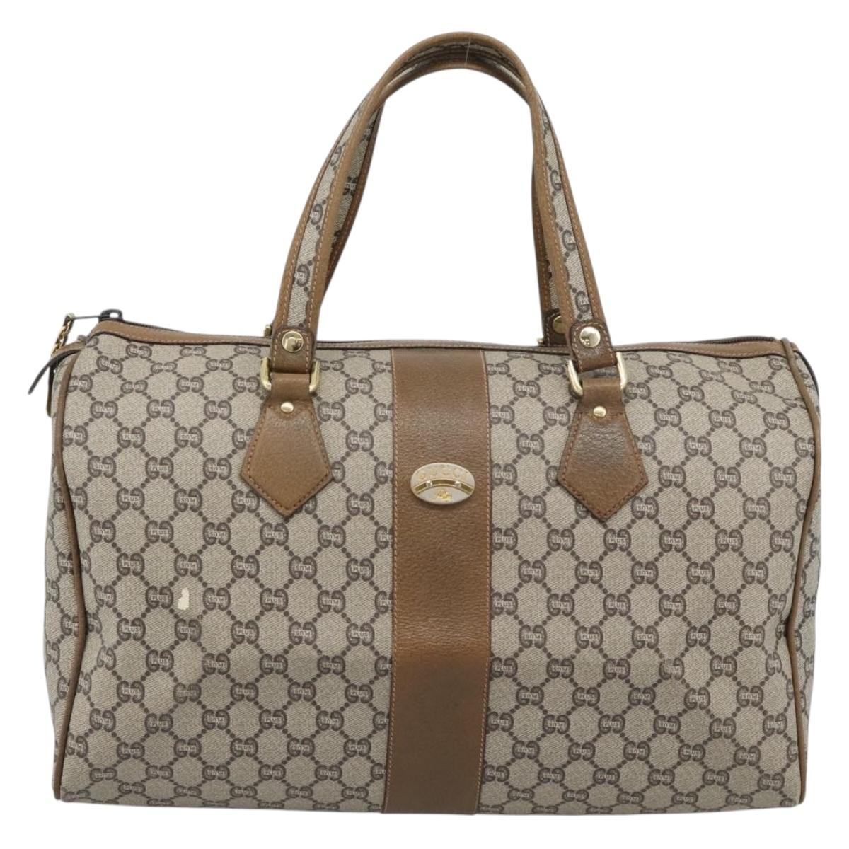 GUCCI GG Plus Supreme Boston Bag PVC Beige Gold Auth 191915
