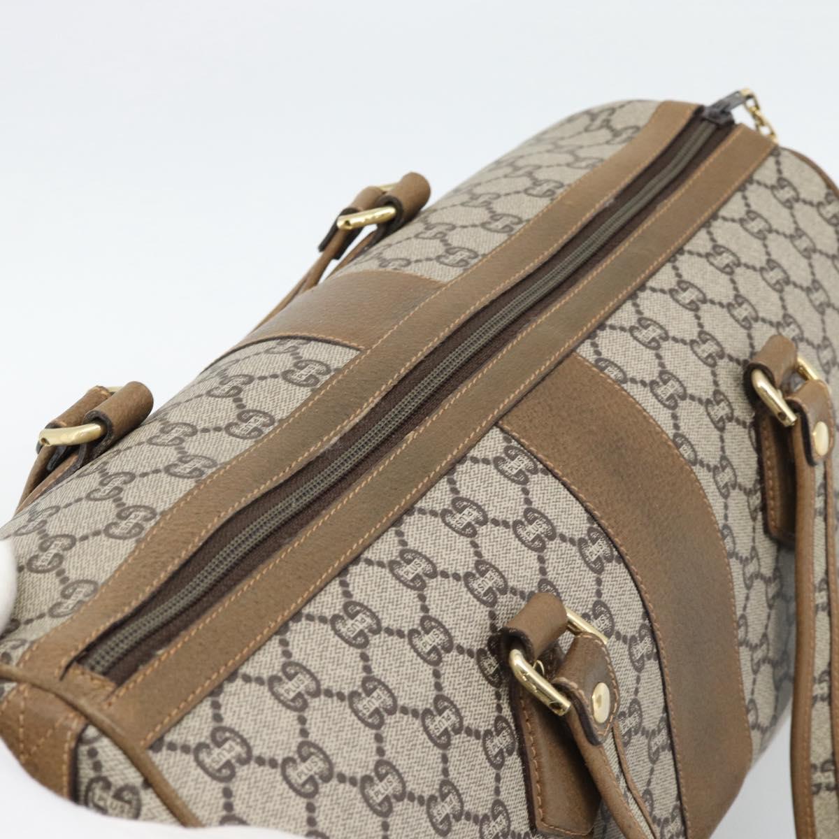GUCCI GG Plus Supreme Boston Bag PVC Beige Gold Auth 191915