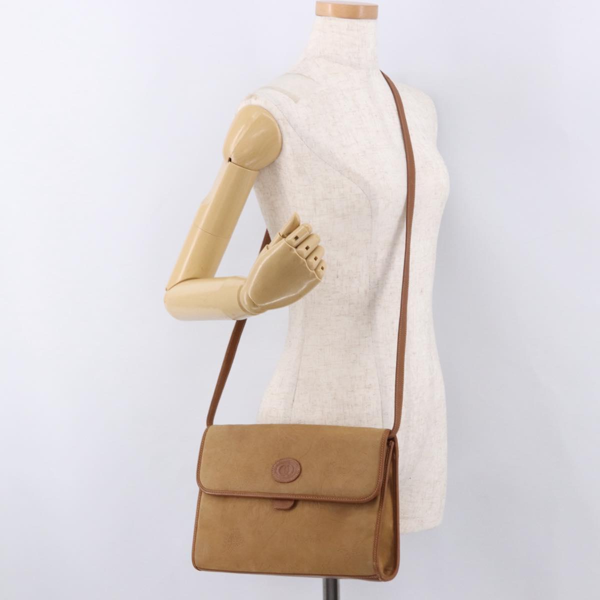 GUCCI Shoulder Bag Leather Beige Gold Auth 191917