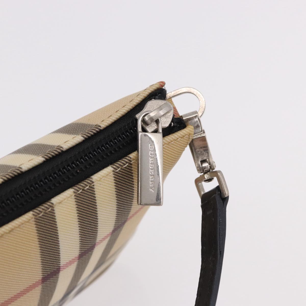 BURBERRY Nova Check Hand Bag PVC Beige Silver Auth 191918