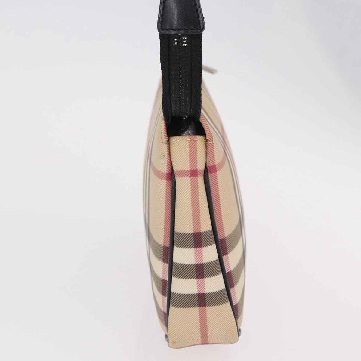 BURBERRY Nova Check Hand Bag PVC Beige Silver Auth 191918