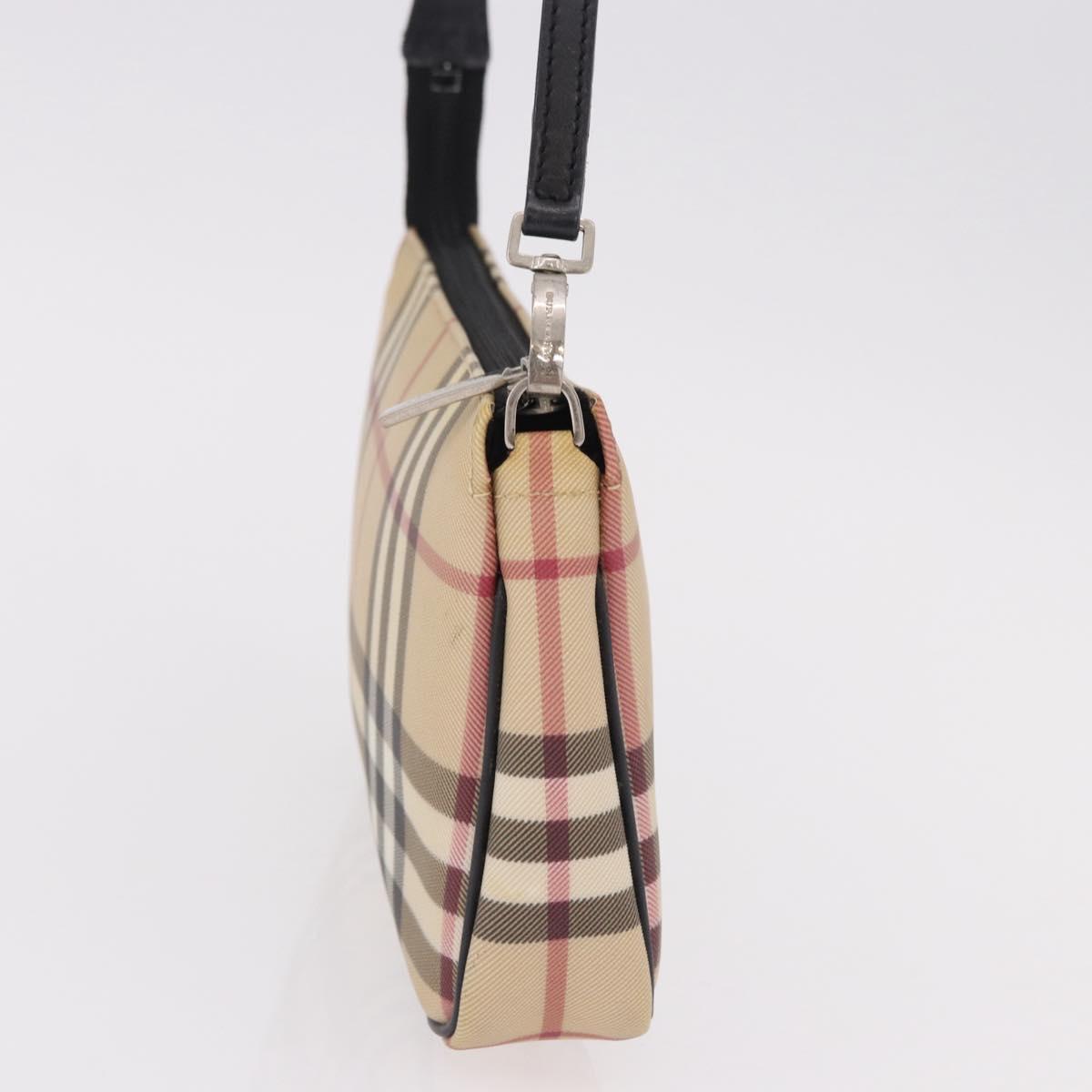 BURBERRY Nova Check Hand Bag PVC Beige Silver Auth 191918