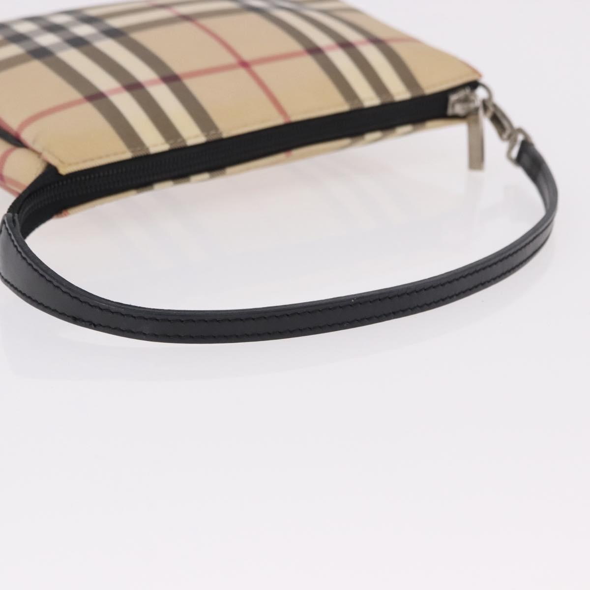 BURBERRY Nova Check Hand Bag PVC Beige Silver Auth 191918