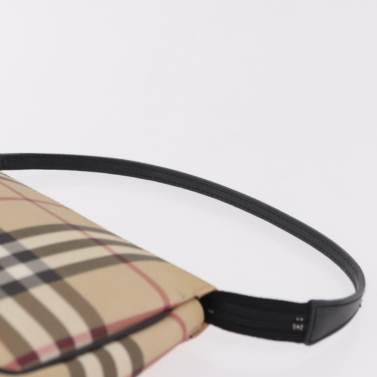 BURBERRY Nova Check Hand Bag PVC Beige Silver Auth 191918