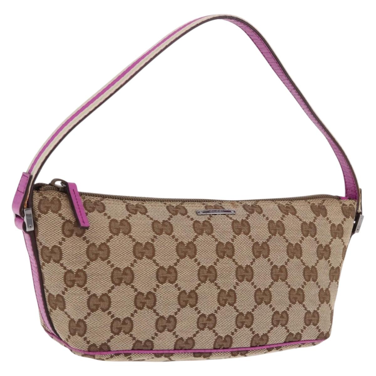 GUCCI GG Canvas Sherry Line Hand Bag Beige Silver 141809 Auth 191919A