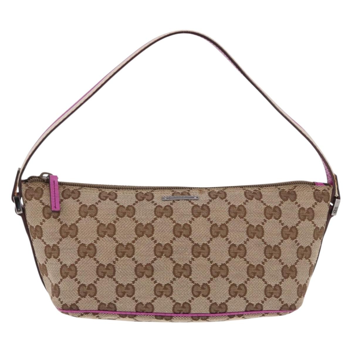 GUCCI GG Canvas Sherry Line Hand Bag Beige Silver 141809 Auth 191919A