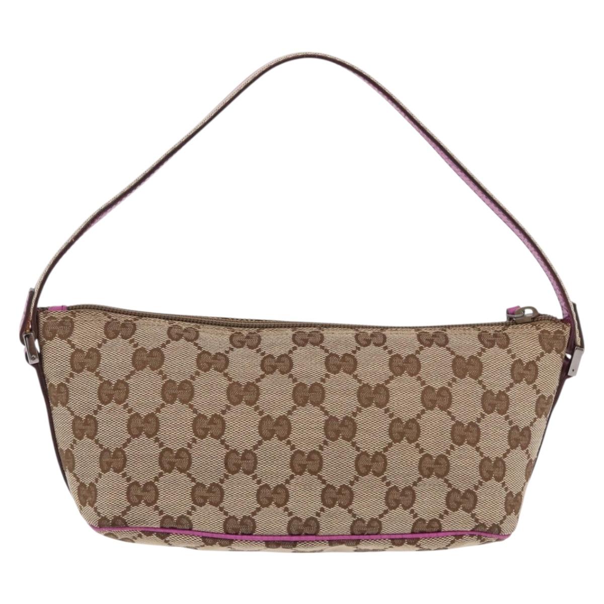 GUCCI GG Canvas Sherry Line Hand Bag Beige Silver 141809 Auth 191919A