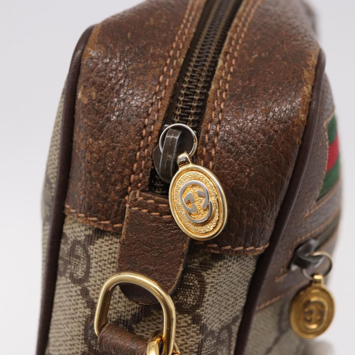 GUCCI GG Supreme Web Sherry Line Bag PVC Beige Gold 001 115 6655 Auth 191920