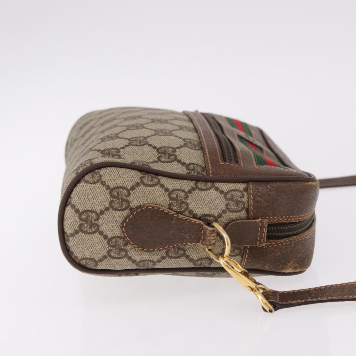 GUCCI GG Supreme Web Sherry Line Bag PVC Beige Gold 001 115 6655 Auth 191920