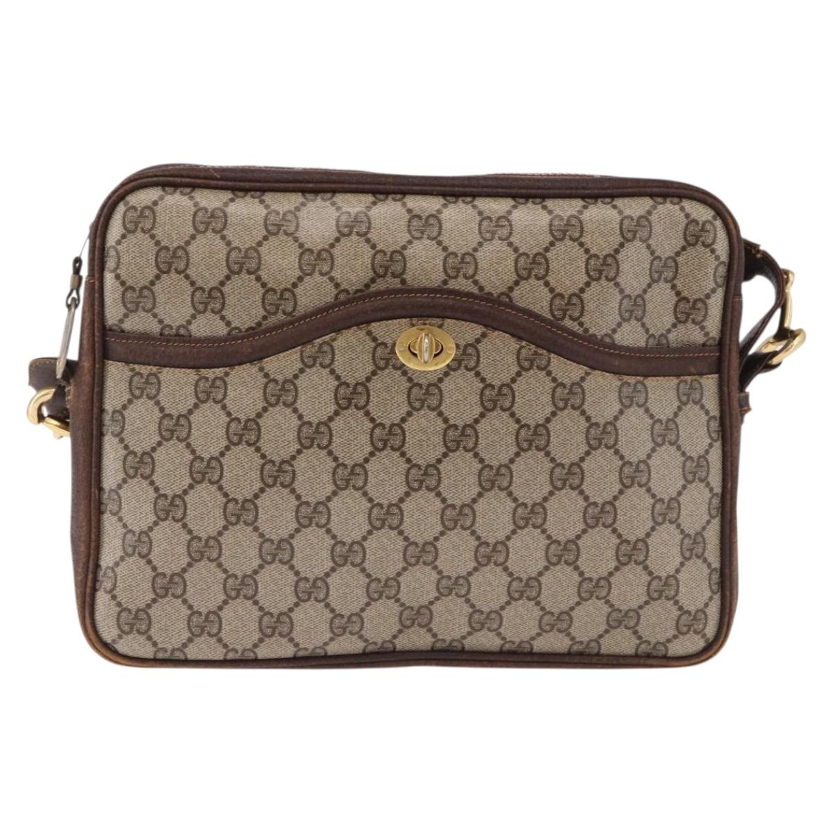 GUCCI GG Supreme Web Sherry Line Shoulder Bag PVC Beige Gold Auth 191921