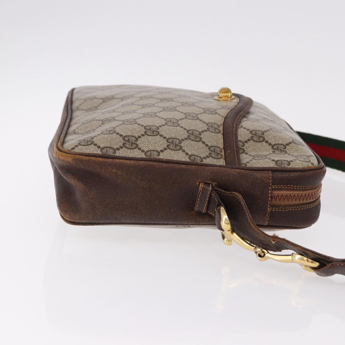 GUCCI GG Supreme Web Sherry Line Shoulder Bag PVC Beige Gold Auth 191921