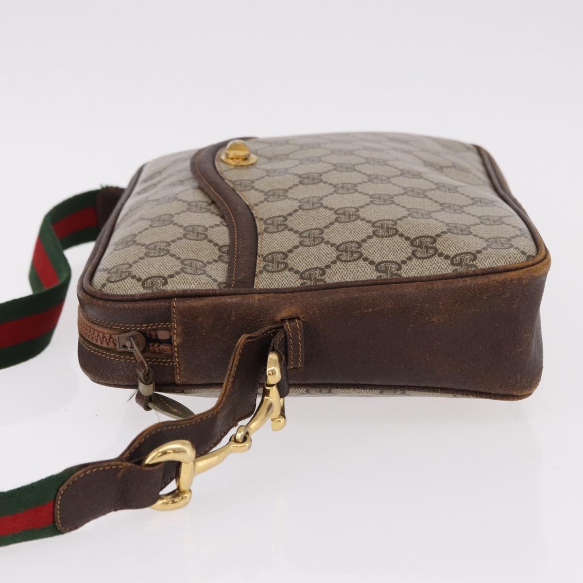 GUCCI GG Supreme Web Sherry Line Shoulder Bag PVC Beige Gold Auth 191921