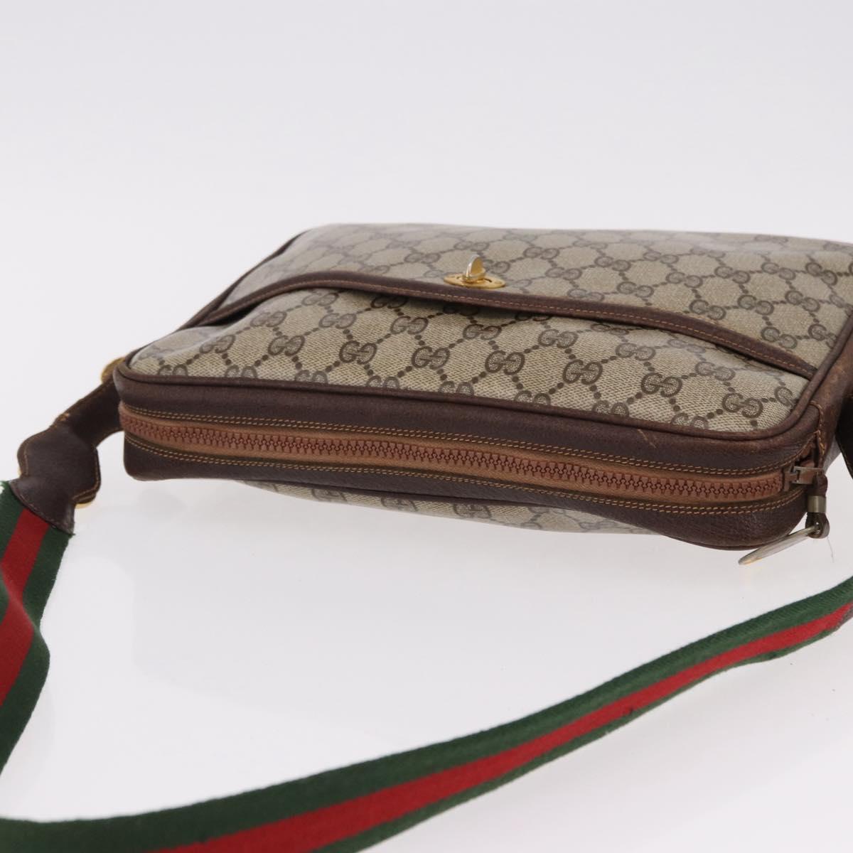 GUCCI GG Supreme Web Sherry Line Shoulder Bag PVC Beige Gold Auth 191921