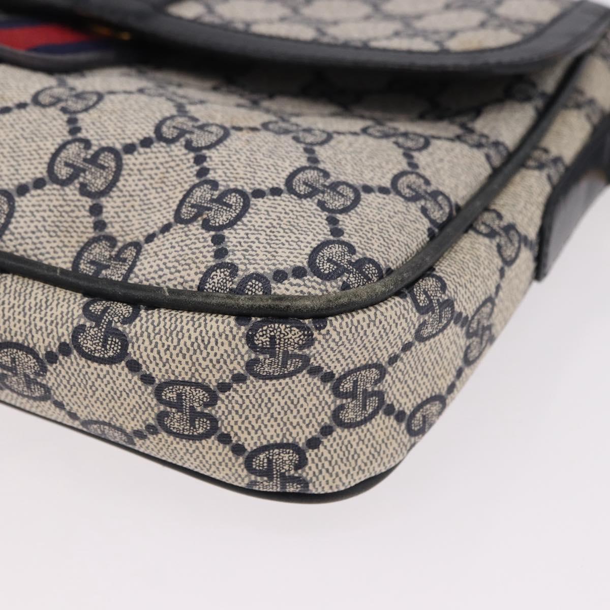 GUCCI GG Supreme Sherry Line Shoulder Bag PVC Navy Gold Auth 191923