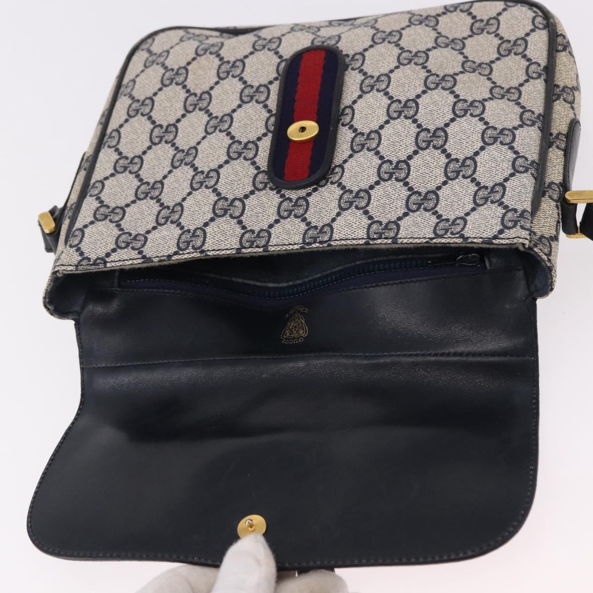 GUCCI GG Supreme Sherry Line Shoulder Bag PVC Navy Gold Auth 191923