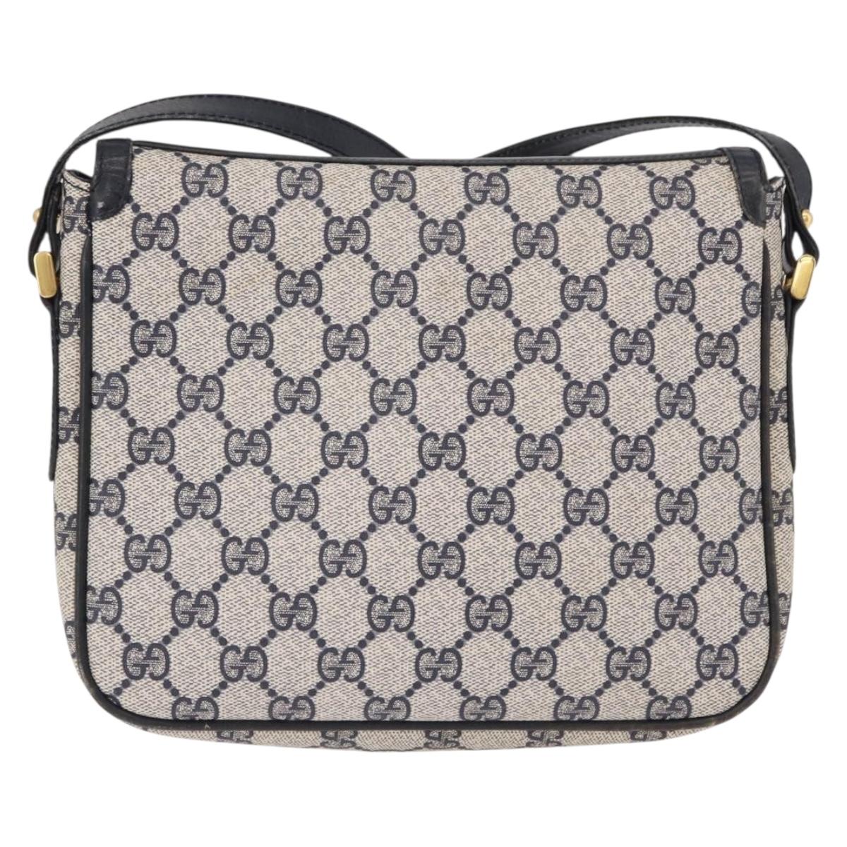 GUCCI GG Supreme Sherry Line Shoulder Bag PVC Navy Gold Auth 191923