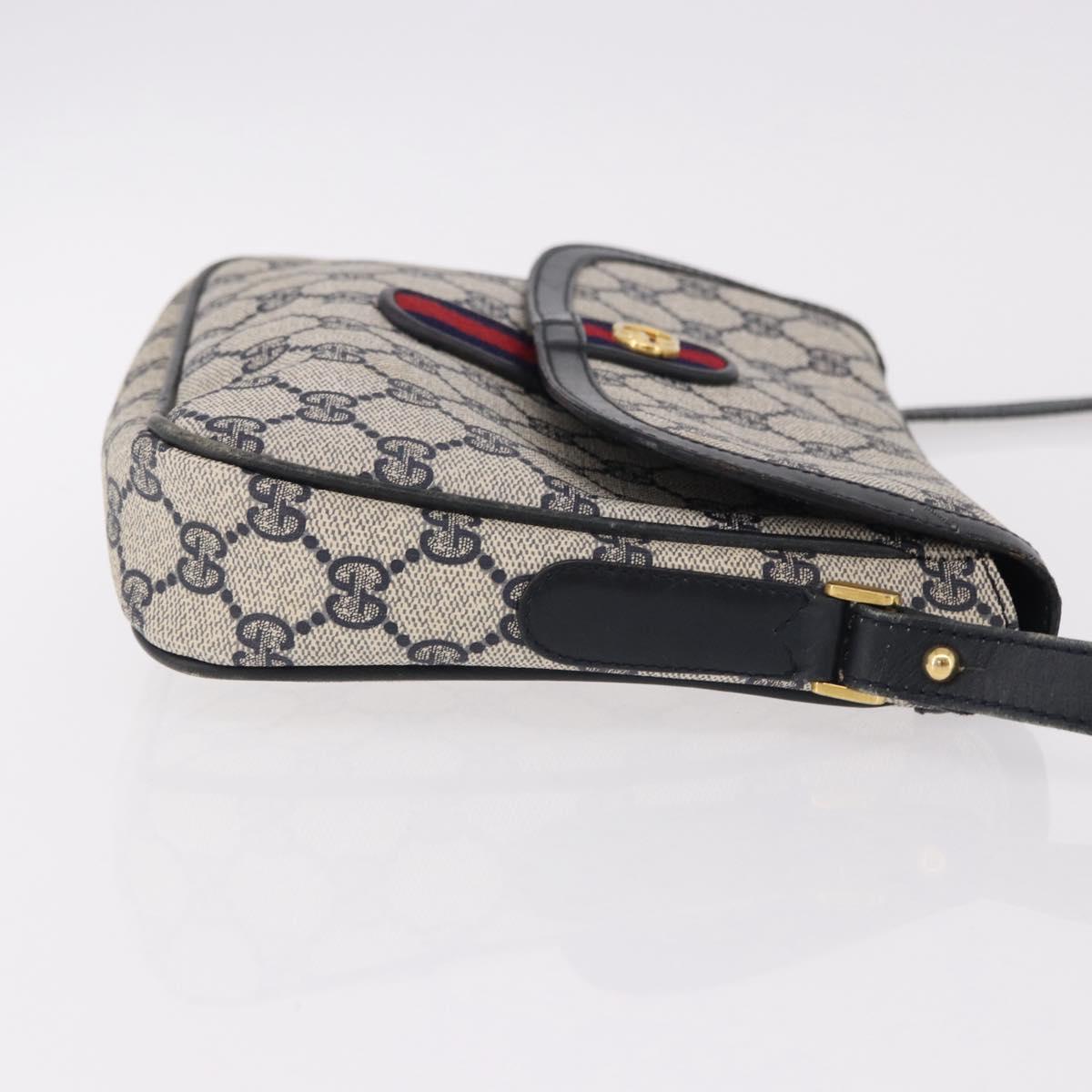 GUCCI GG Supreme Sherry Line Shoulder Bag PVC Navy Gold Auth 191923