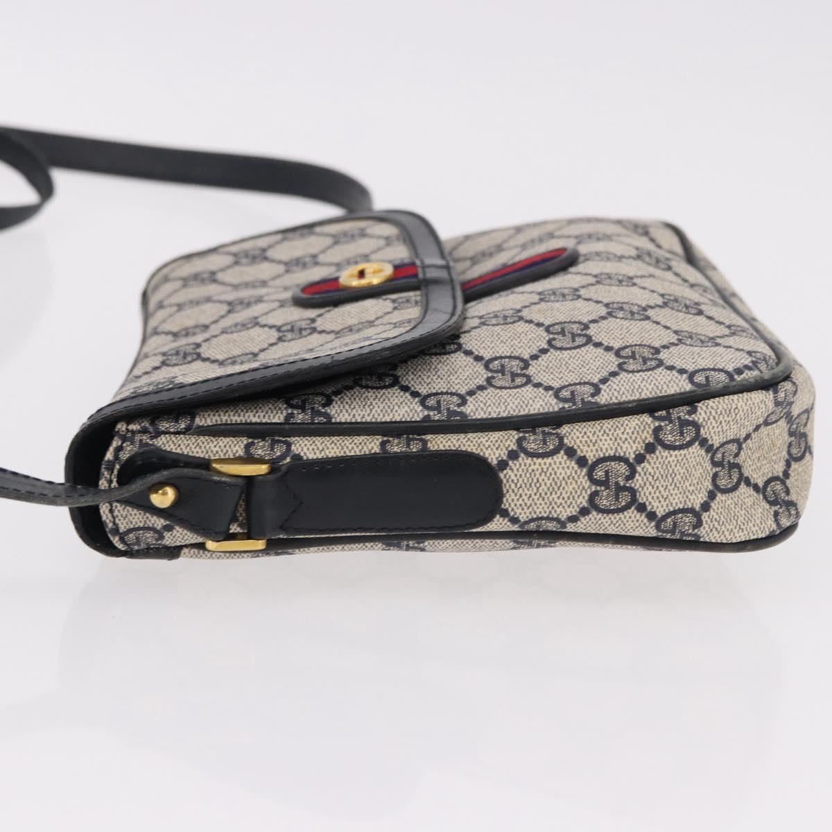 GUCCI GG Supreme Sherry Line Shoulder Bag PVC Navy Gold Auth 191923